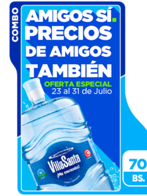 Botellón nuevo 20 litros+ Agua Natural VillaSanta
